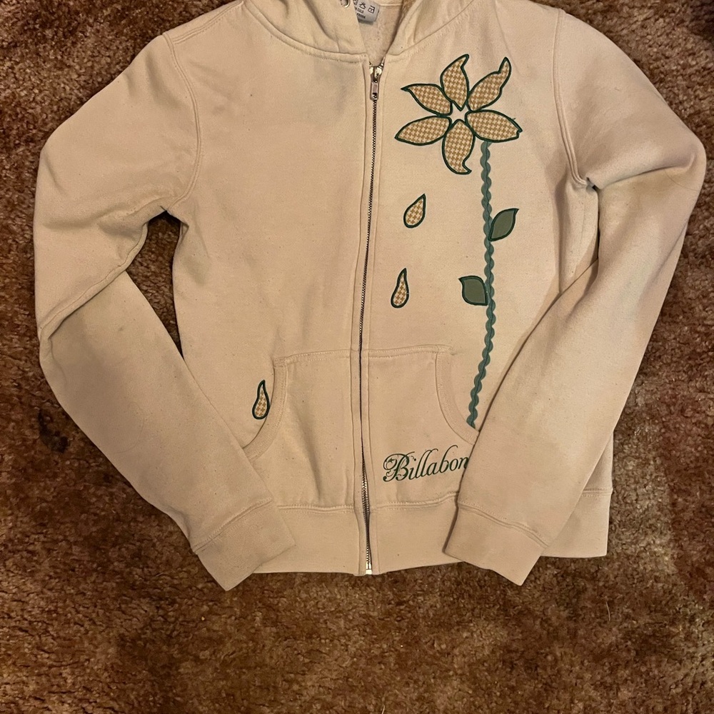 Billabong Cream Zip-Up with Leaf Pattern